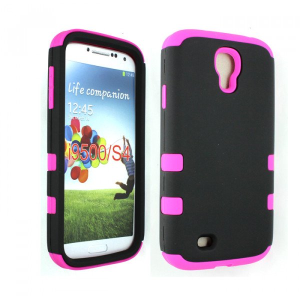 Wholesale Galaxy S4 Hard Hybrid Case (Black - Pink)